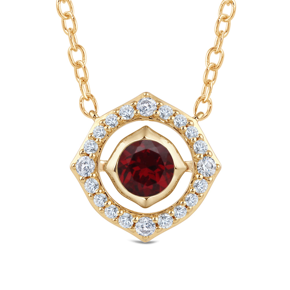 Signature Garnet Birthstone Necklace with 4 Cut Diamond in 14KT Yellow Gold view 2
