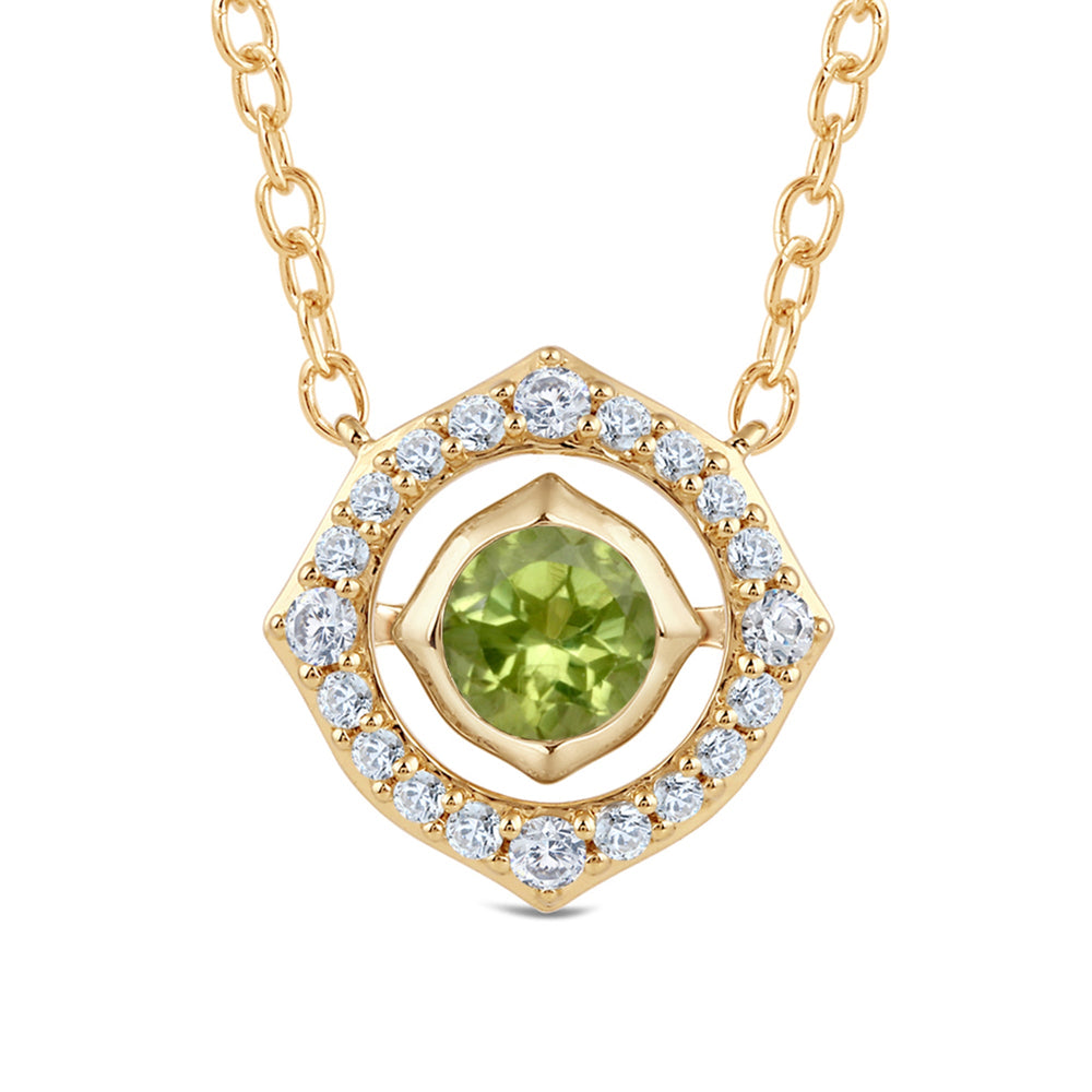 Signature Peridot Birthstone Necklace with 4 Cut Diamond in 14KT Yellow Gold view 2
