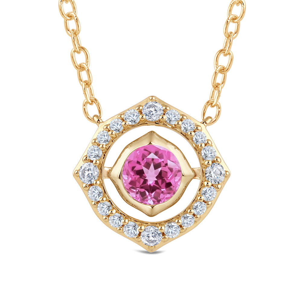 Signature Pink Tourmaline Birthstone Necklace with 4 Cut Diamond in 14KT Yellow Gold view 2
