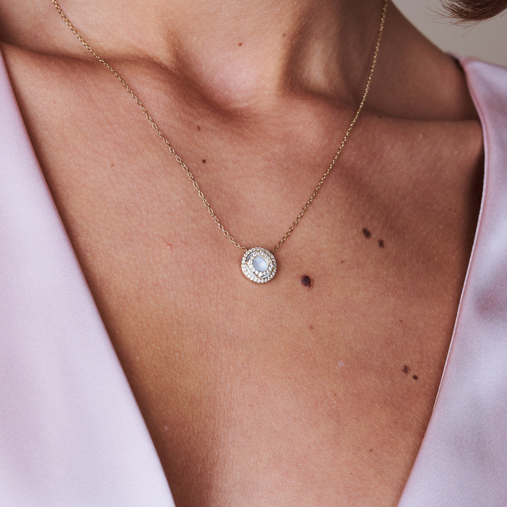 Model Wearing Signature Mother of Pearl and Diamond Double Necklace view