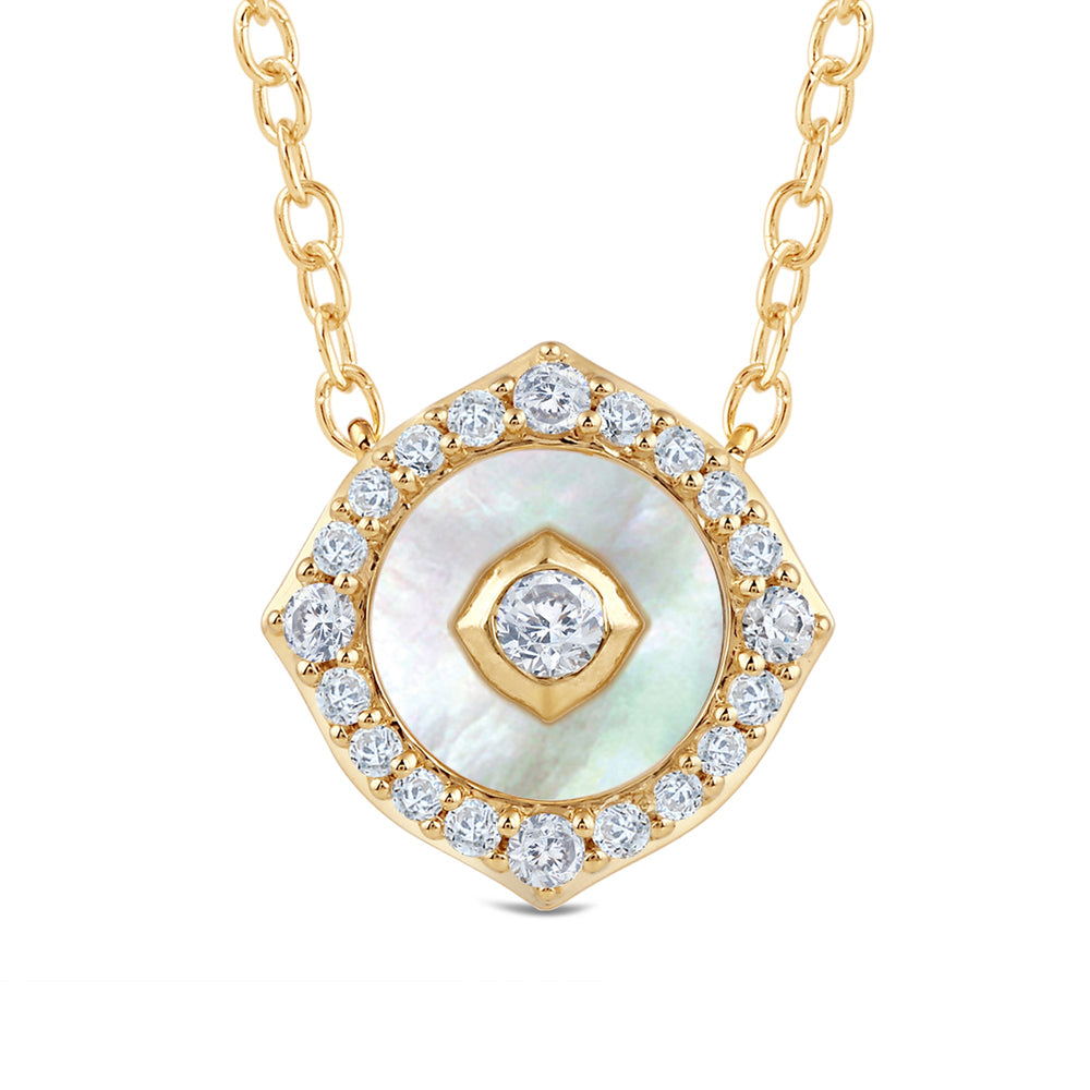 Signature Mother of Pearl and Diamond Necklace with Lab Cut Diamond in 14KT Yellow Gold view 2
