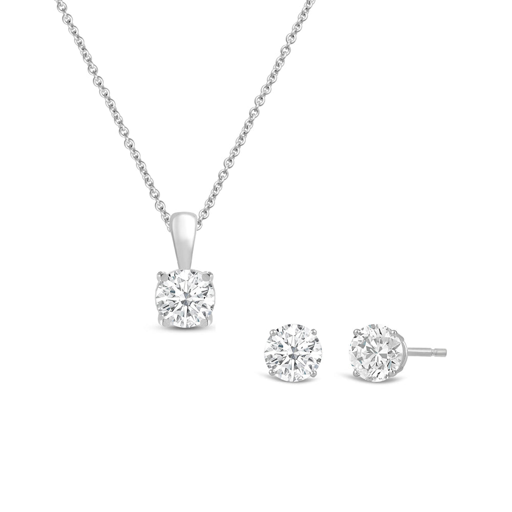 Free 1/2 cttw Round Lab Diamond Pendant and Earring Set in Sterling Silver (G/H SI+) with Lab Cut Diamond in 14KT White view 1
