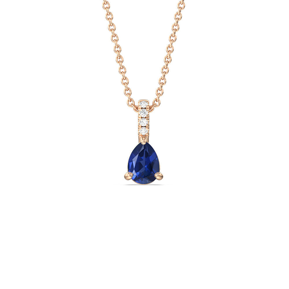 Pear Created Sapphire and Lab Diamond Classic Solitaire Pendant With Studded Bale with 14KT Rose Gold Cut Diamond in 14KT Rose Gold view 1
