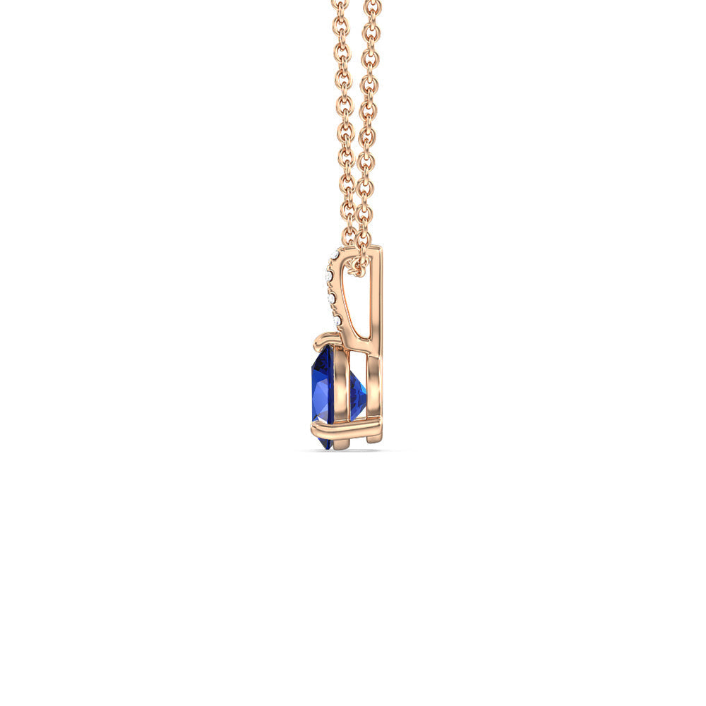 Pear Created Sapphire and Lab Diamond Classic Solitaire Pendant With Studded Bale with 14KT Rose Gold Cut Diamond in 14KT Rose Gold view 2
