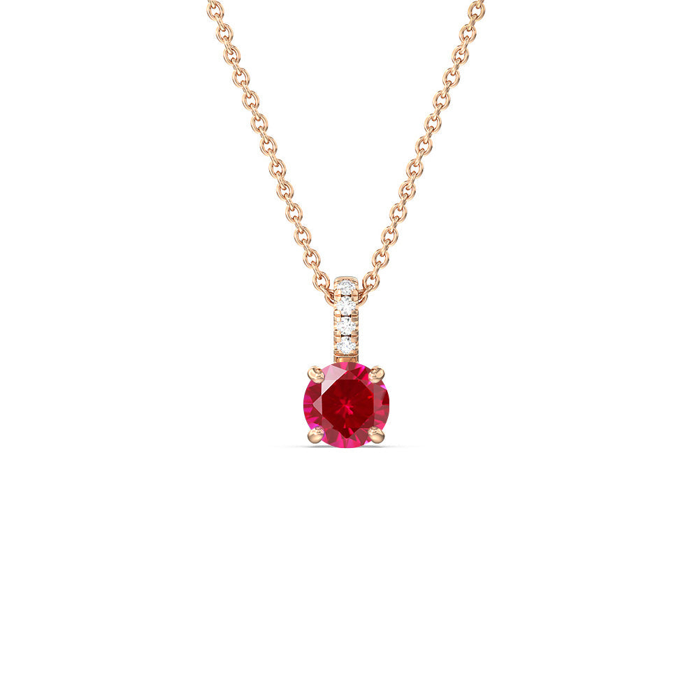 Round Created Ruby and Lab Diamond Classic Solitaire Pendant With Stud ...