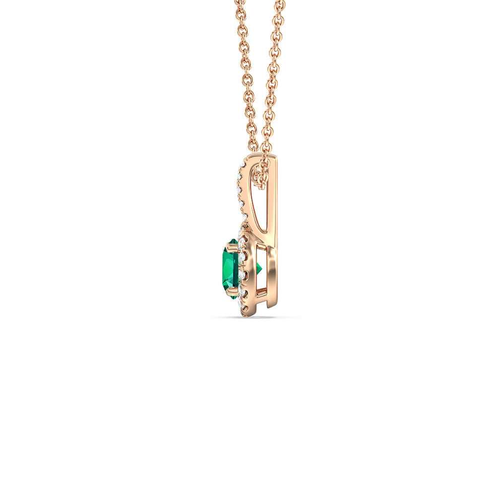 Round Shape Created Emerald and Lab Diamond Classic Halo Pendant With Studded Split Bale with 14KT Rose Gold Cut Diamond in 14KT Rose Gold view 2
