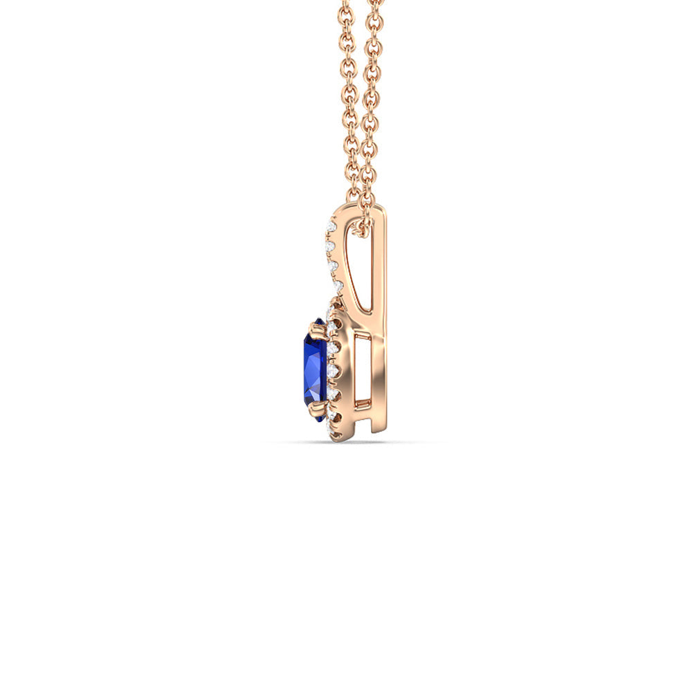 Oval Created Sapphire and Lab Diamond Classic Halo Pendant With Studded Split Bale with 14KT Rose Gold Cut Diamond in 14KT Rose Gold view 2
