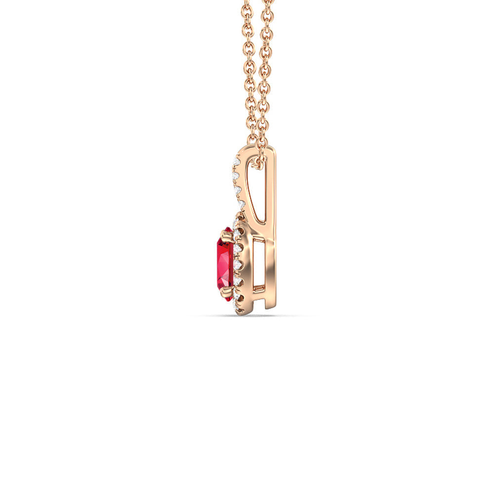 Oval Created Ruby and Lab Diamond Classic Halo Pendant With Studded Split Bale with 14KT Rose Gold Cut Diamond in 14KT Rose Gold view 2
