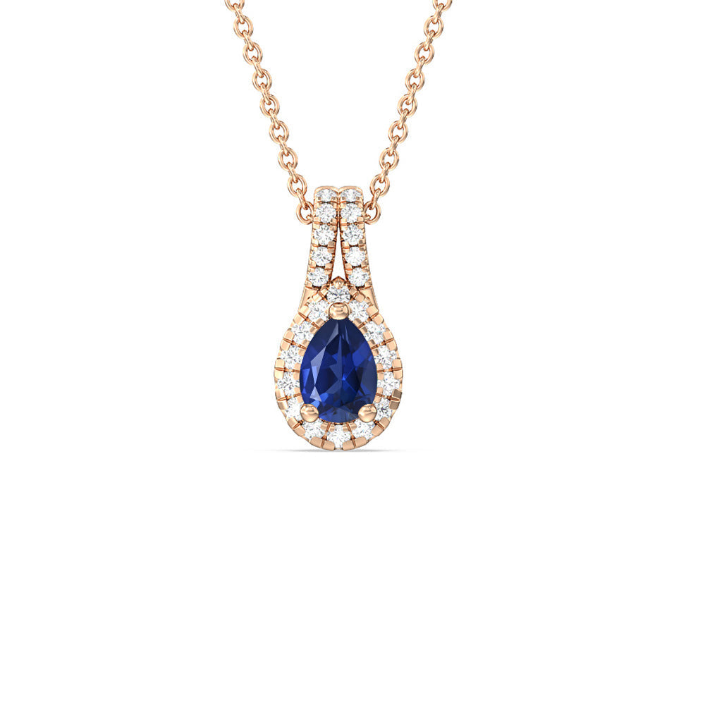 Pear Created Sapphire and Lab Diamond Classic Halo Pendant With Studded Split Bale with 14KT Rose Gold Cut Diamond in 14KT Rose Gold view 1
