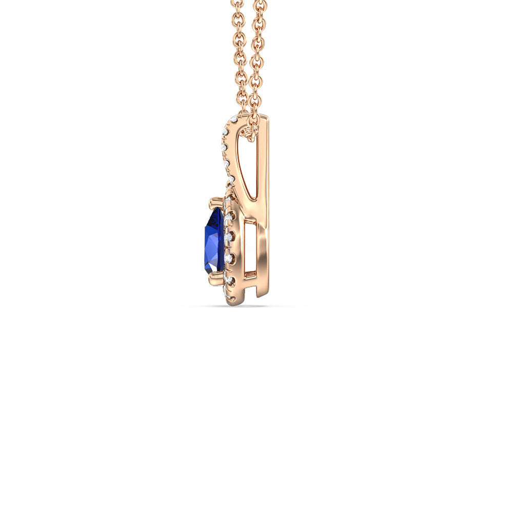 Pear Created Sapphire and Lab Diamond Classic Halo Pendant With Studded Split Bale with 14KT Rose Gold Cut Diamond in 14KT Rose Gold view 2
