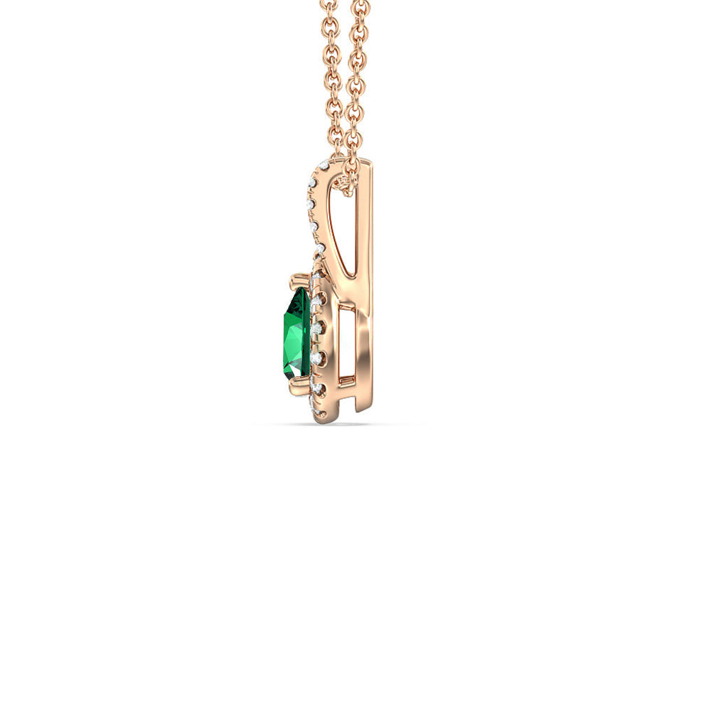 Pear Shape Created Emerald and Lab Diamond Classic Halo Pendant With Studded Split Bale with 14KT Rose Gold Cut Diamond in 14KT Rose Gold view 2
