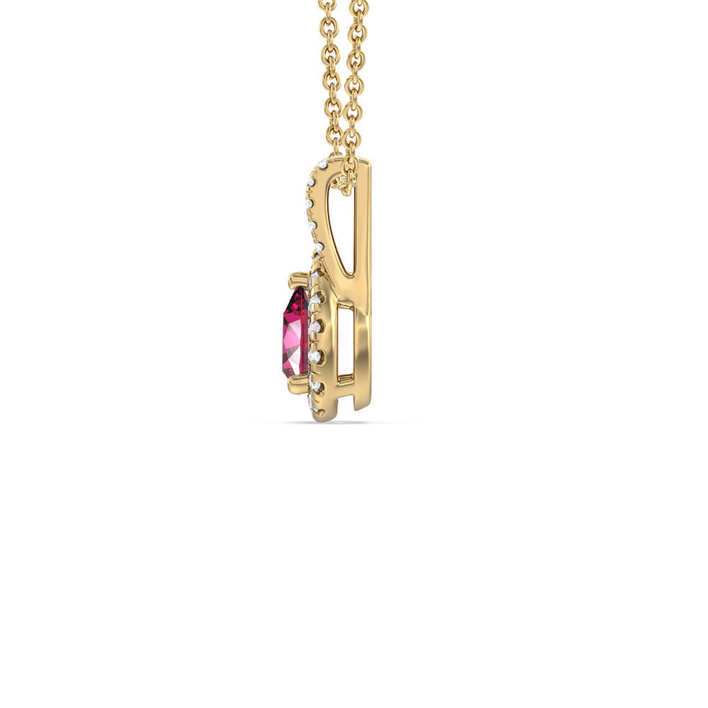 Pear Created Ruby and Lab Diamond Classic Halo Pendant With Studded Split Bale with 14KT Yellow Gold Cut Diamond in 14KT Yellow Gold view 2
