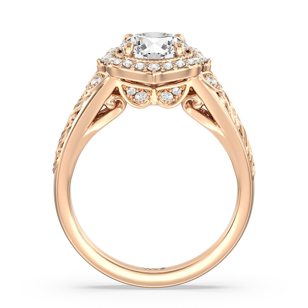 Round Cut Vintage Filigree Fancy Halo Engagement Ring with Lab Grown Diamond in 14KT Rose Gold view 2
