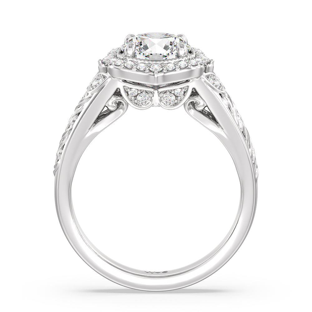 Round Cut Vintage Filigree Fancy Halo Engagement Ring with Lab Grown Diamond in 14KT Platinum view 2
