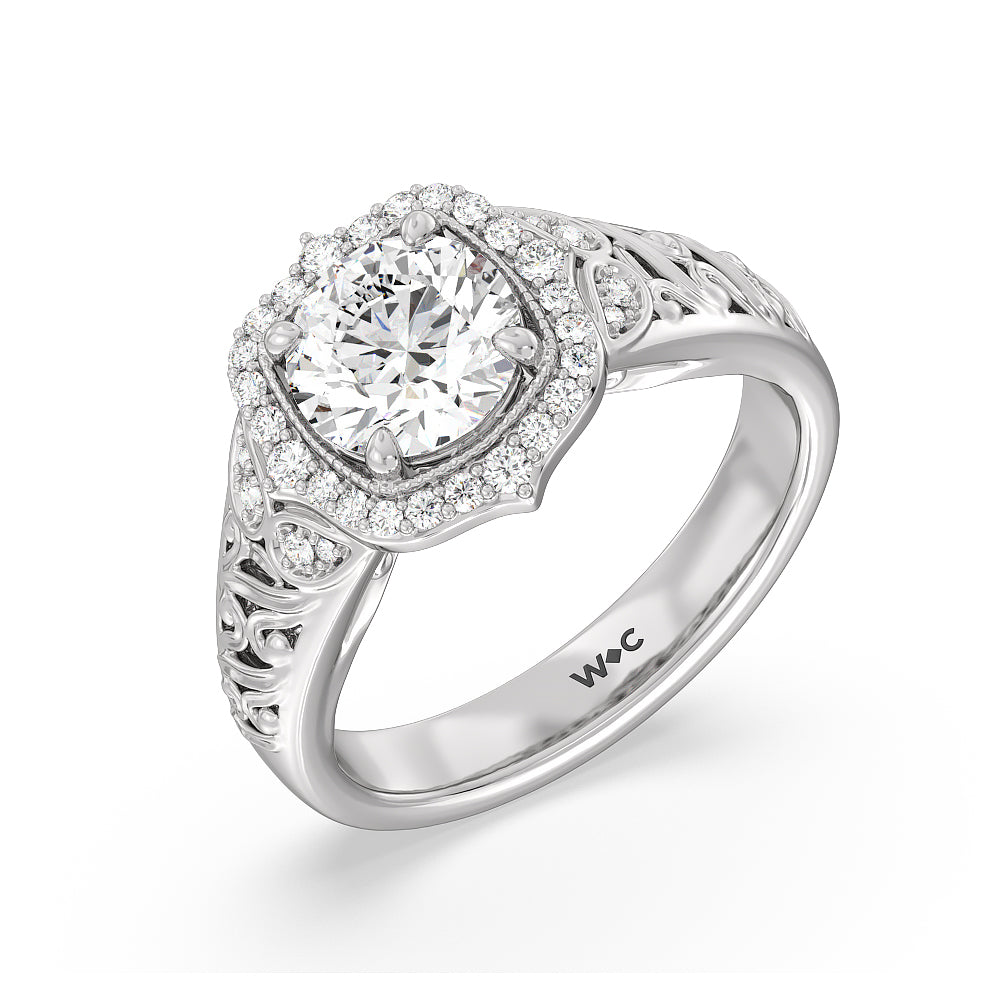 Round Cut Vintage Filigree Fancy Halo Engagement Ring with Lab Grown Diamond in 14KT Platinum view 3
