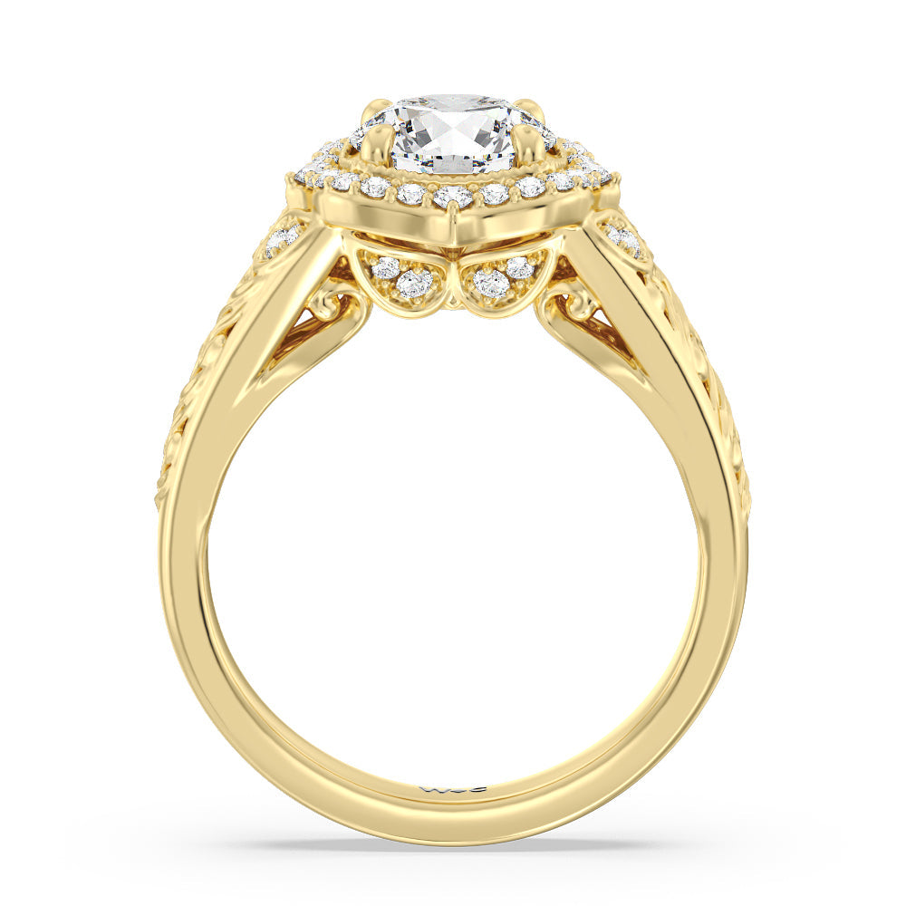 Round Cut Vintage Filigree Fancy Halo Engagement Ring with Lab Grown Diamond in 14KT Yellow Gold view 2
