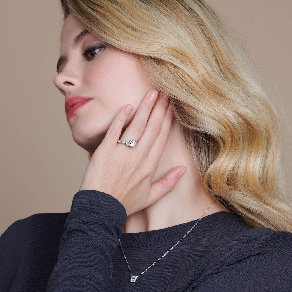 Model Wearing Vintage Filigree Leaf Engagement Ring with Lab Grown Diamond view