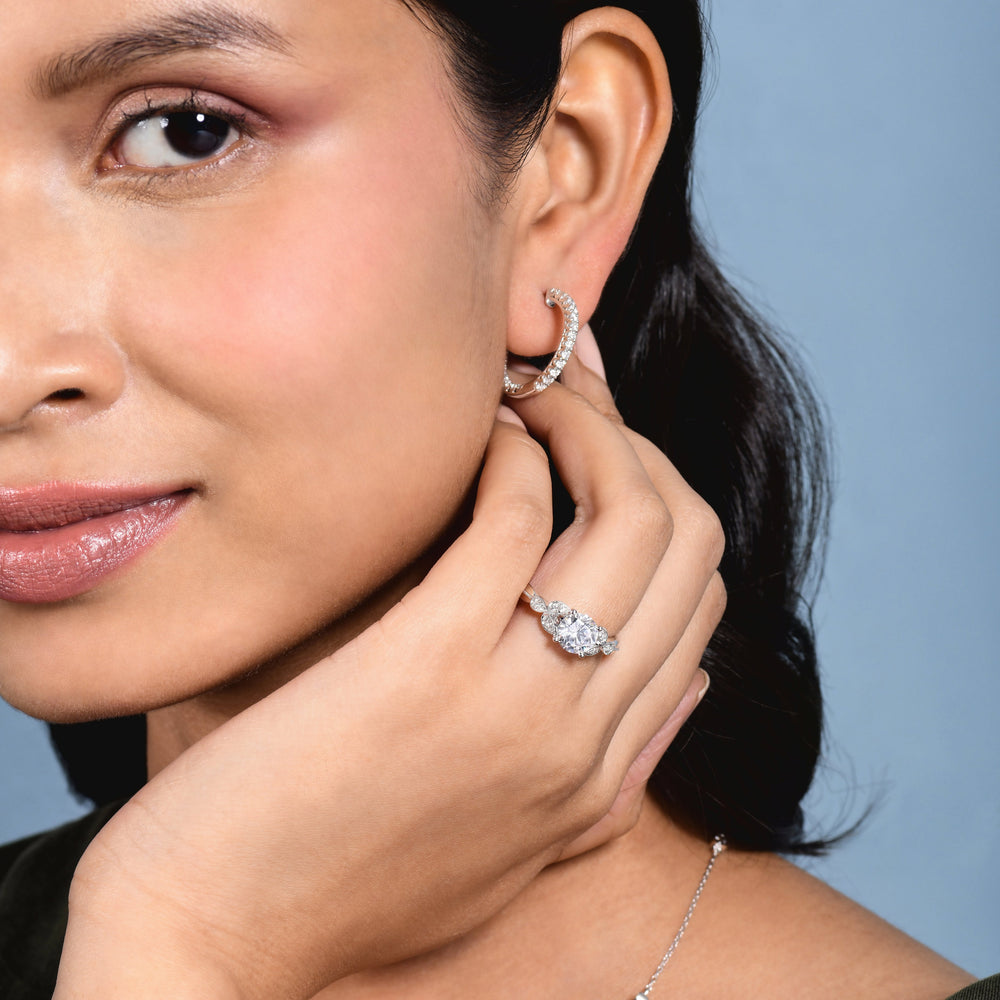 Model Wearing Vintage Filigree Leaf Engagement Ring with Lab Grown Diamond view
