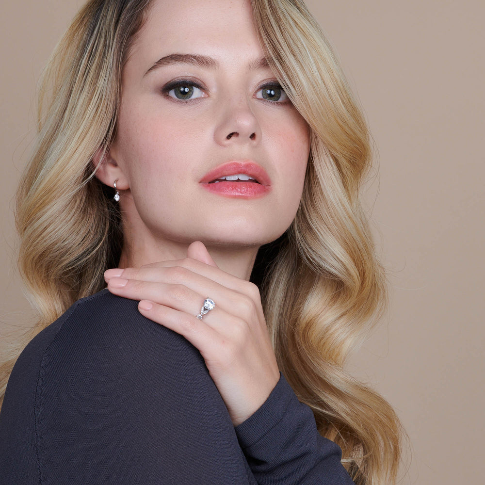 Model Wearing Vintage Filigree Petal Engagement Ring view