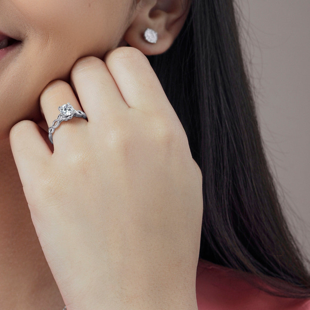 Model Wearing Vintage Celtic Twist Engagement Ring view