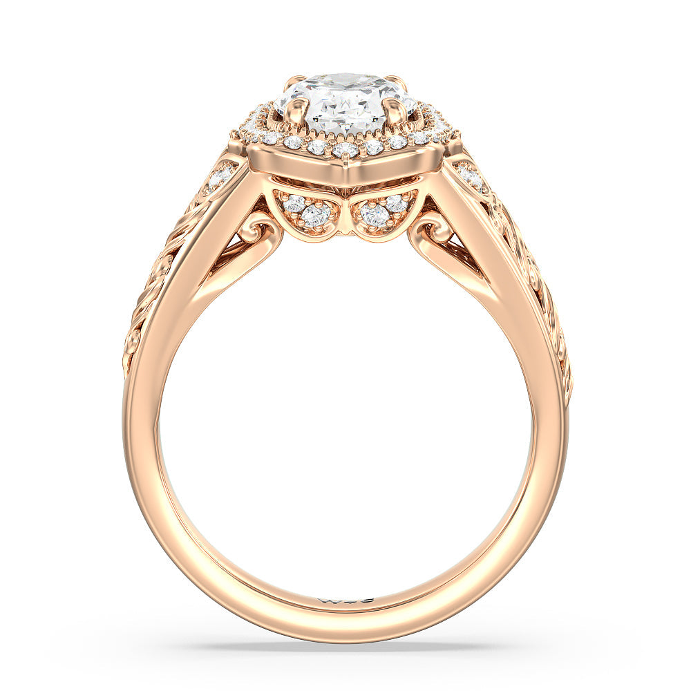 Oval Cut Vintage Filigree Fancy Halo Engagement Ring with Lab Grown Diamond in 14KT Rose Gold view 2
