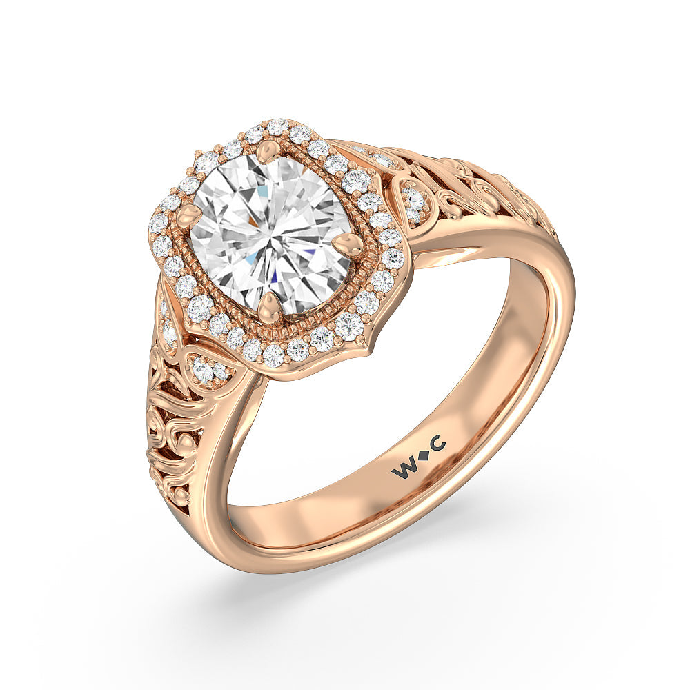 Oval Cut Vintage Filigree Fancy Halo Engagement Ring with Lab Grown Diamond in 14KT Rose Gold view 3
