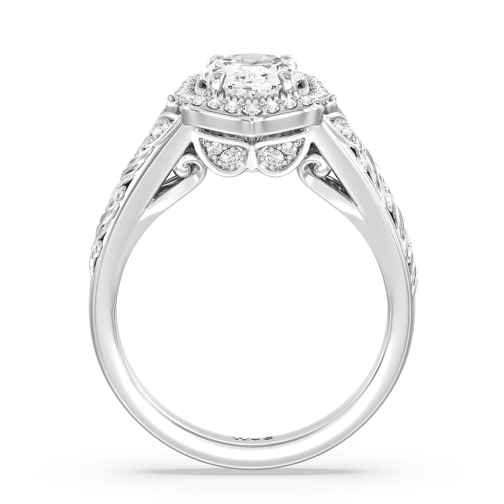Oval Cut Vintage Filigree Fancy Halo Engagement Ring with Lab Grown Diamond in 14KT Platinum view 2
