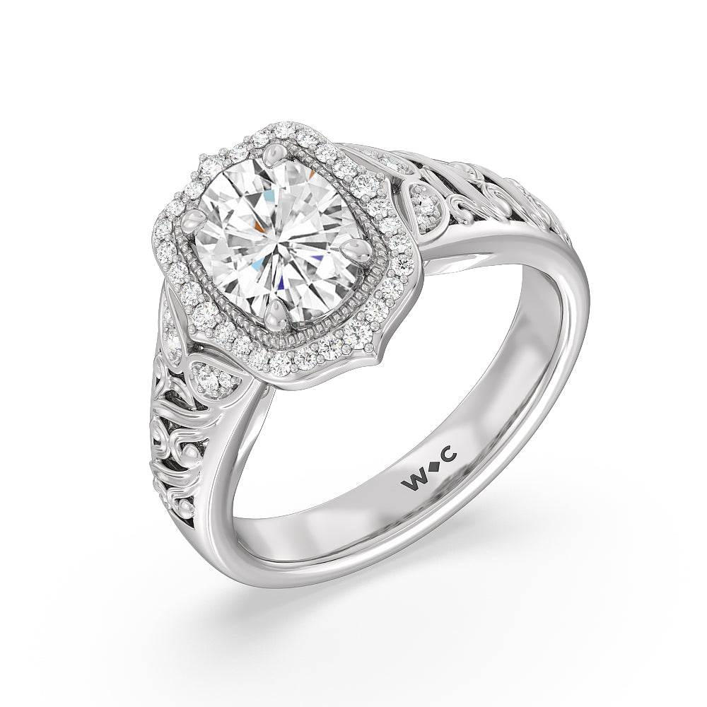 Oval Cut Vintage Filigree Fancy Halo Engagement Ring with Lab Grown Diamond in 14KT Platinum view 3
