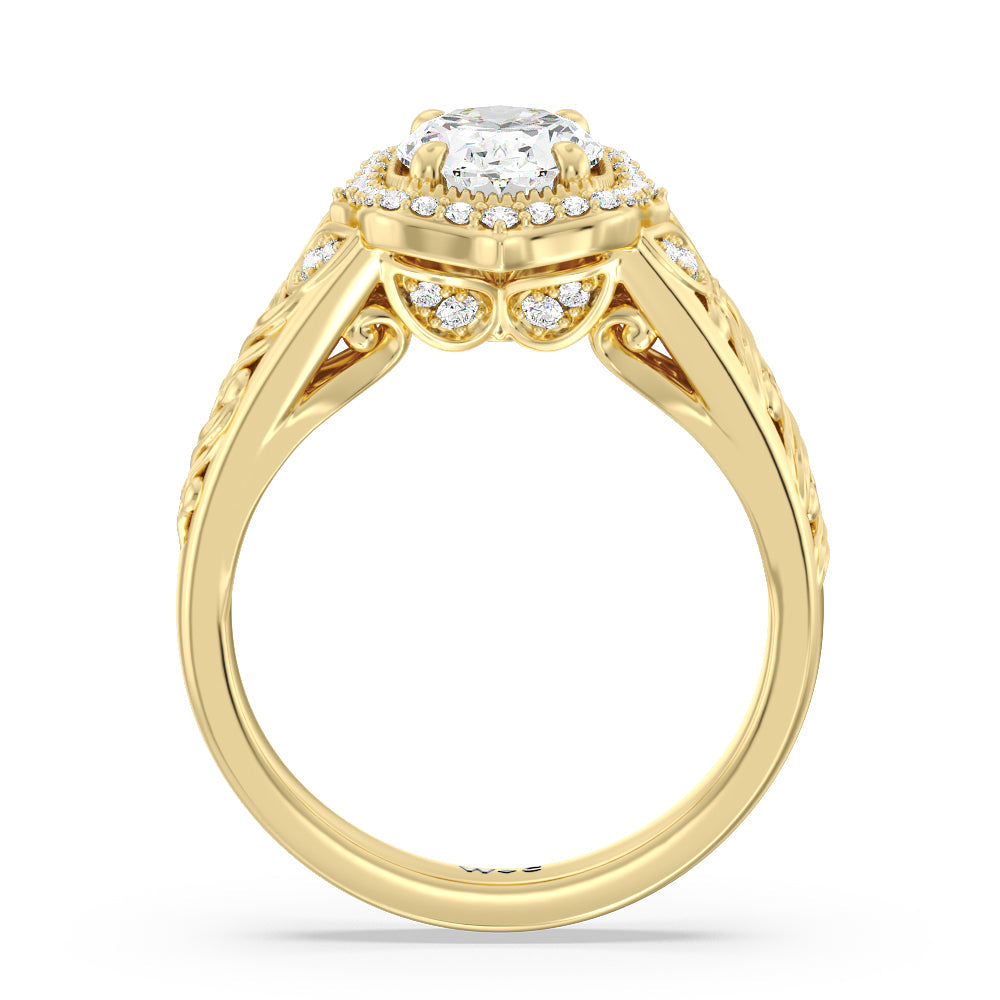 Oval Cut Vintage Filigree Fancy Halo Engagement Ring with Lab Grown Diamond in 14KT Yellow Gold view 2
