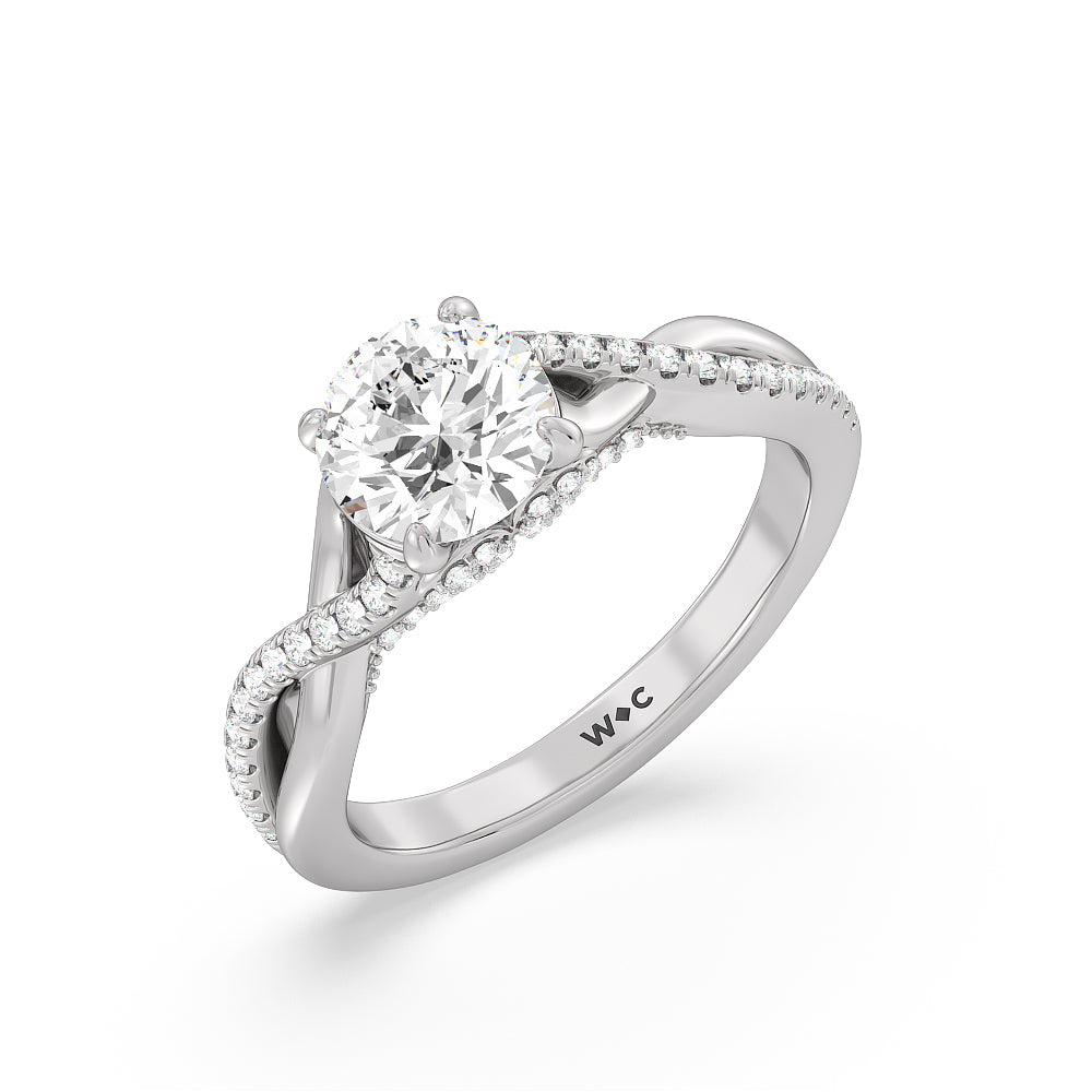 1 3/4 cttw Round Cut Vintage Glamour Ribbon Swirl Engagement Ring with 1 3/4 Cut Diamond in 14KT Round view 3
