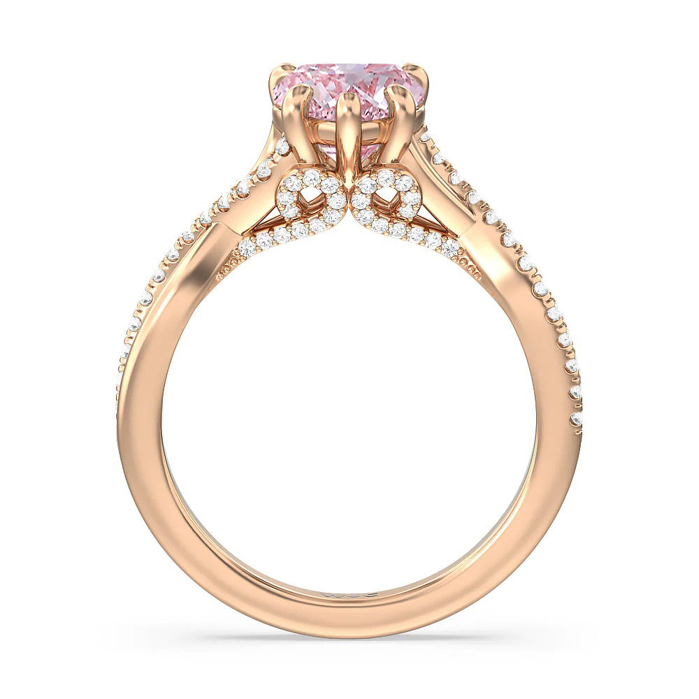 Heart Cut Fancy Pink Vintage Glamour Ribbon Swirl Engagement Ring with Lab Grown Diamond in 14KT Rose Gold view 2
