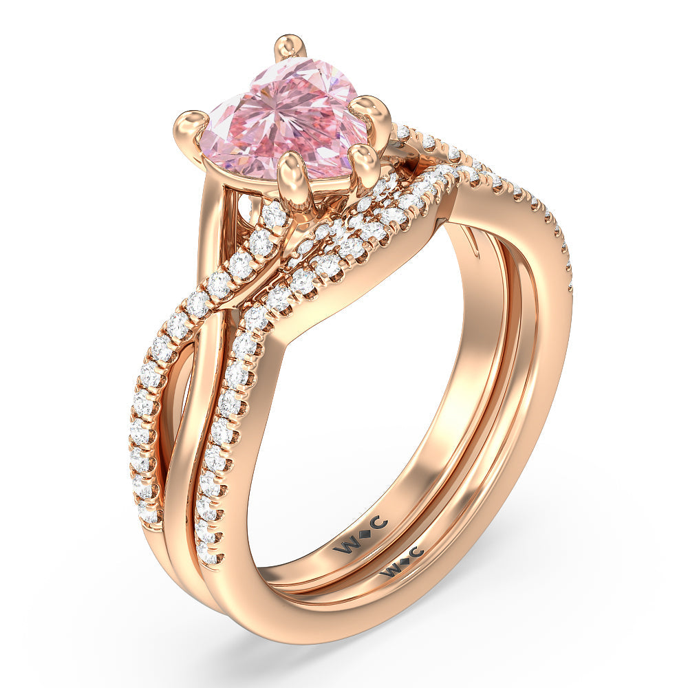 Heart Cut Fancy Pink Vintage Glamour Ribbon Swirl Engagement Ring with Lab Grown Diamond in 14KT Rose Gold view 3
