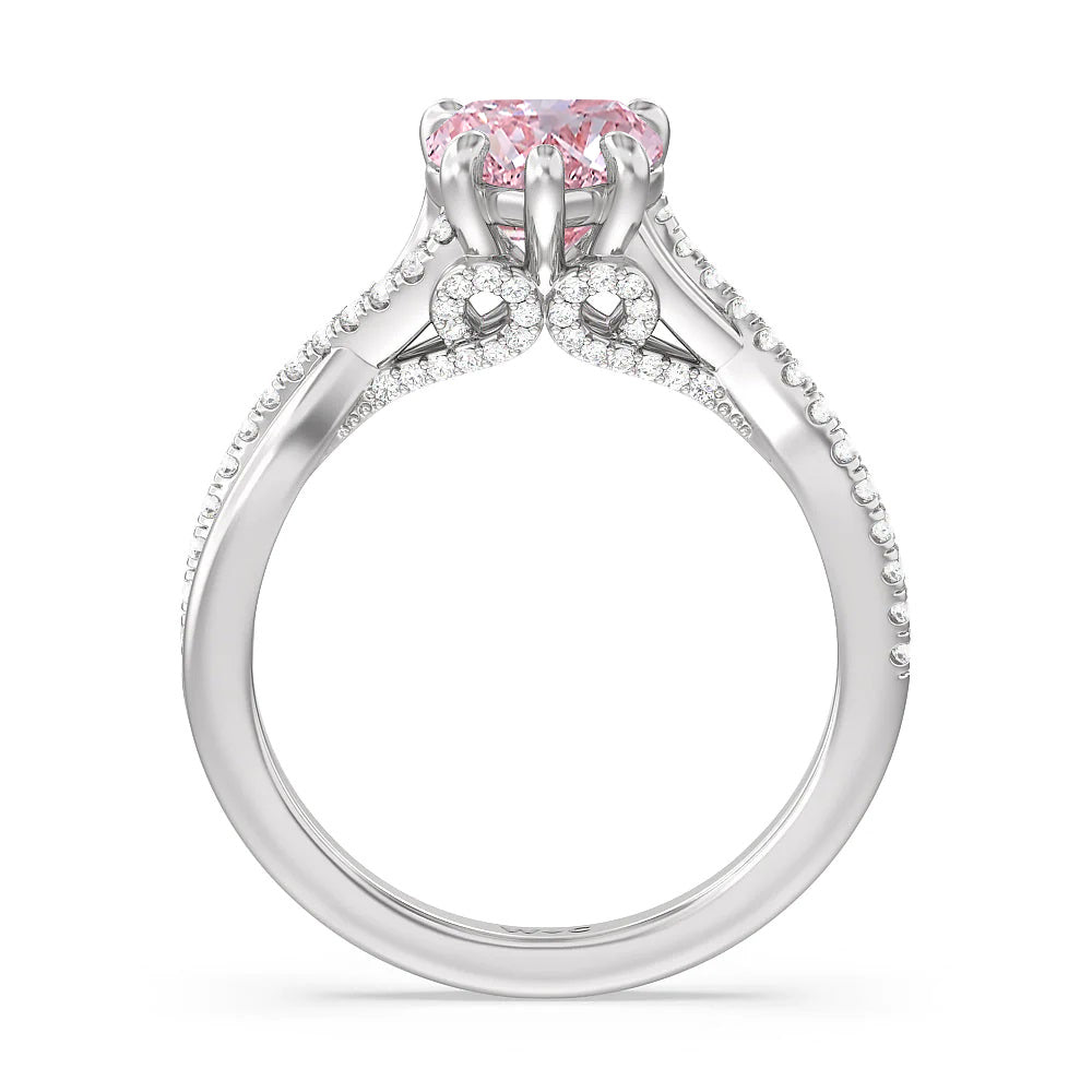 Heart Cut Fancy Pink Vintage Glamour Ribbon Swirl Engagement Ring with Lab Grown Diamond in 14KT Platinum view 2
