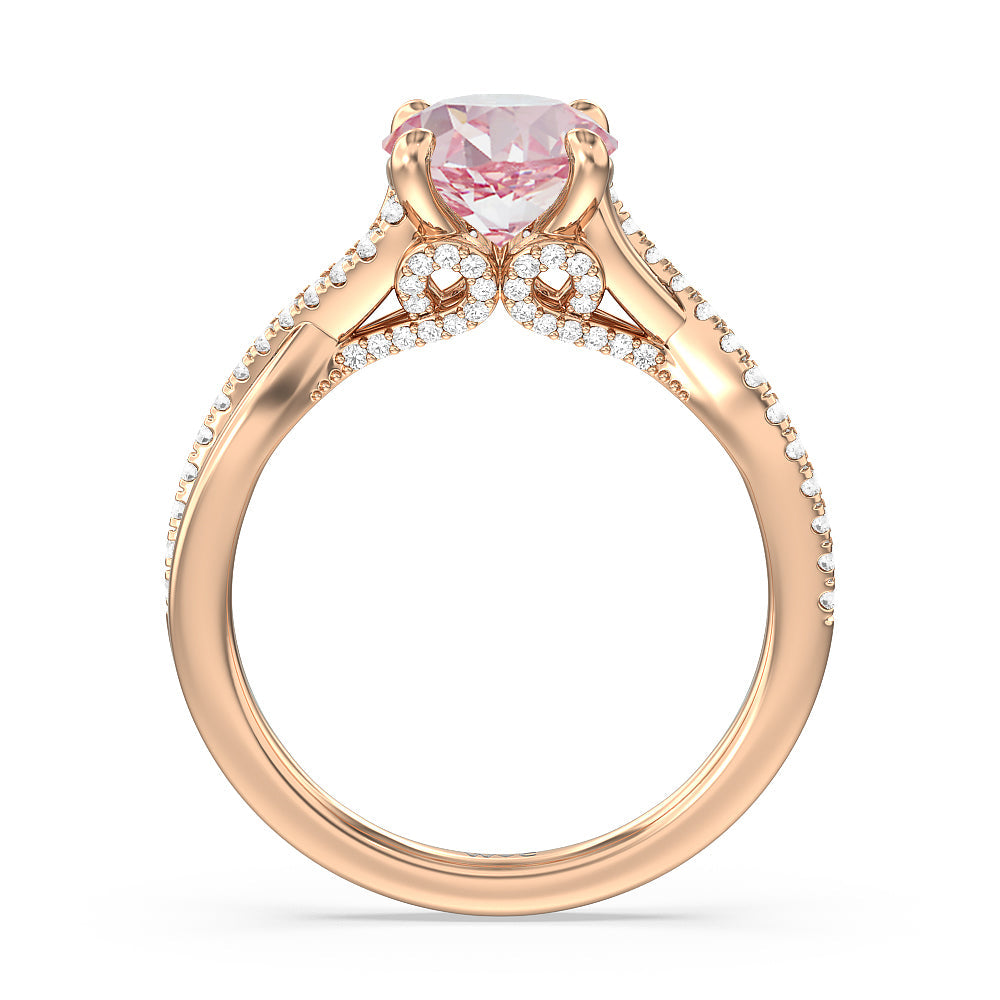 Round Cut Fancy Pink Vintage Glamour Ribbon Swirl Engagement Ring with Lab Grown Diamond in 14KT Rose Gold view 2
