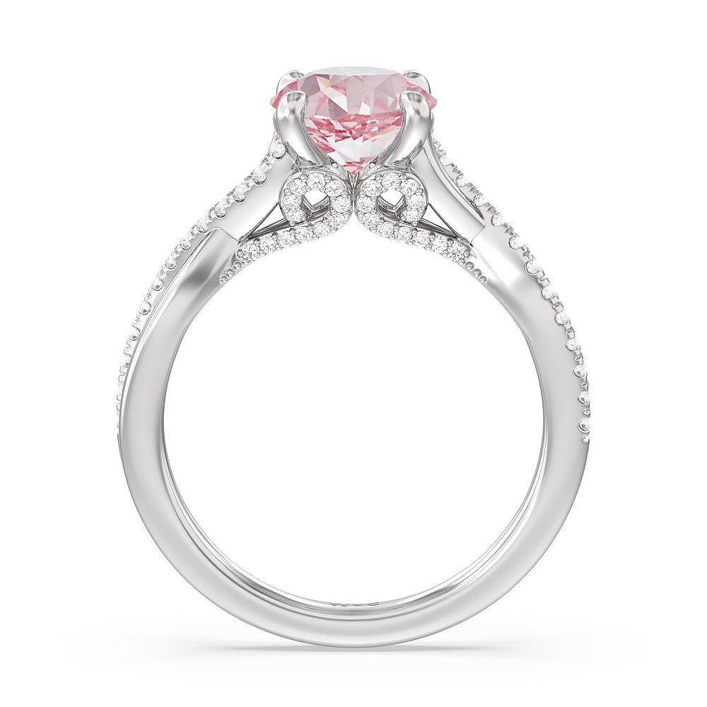 Round Cut Fancy Pink Vintage Glamour Ribbon Swirl Engagement Ring with Lab Grown Diamond in 14KT Platinum view 2
