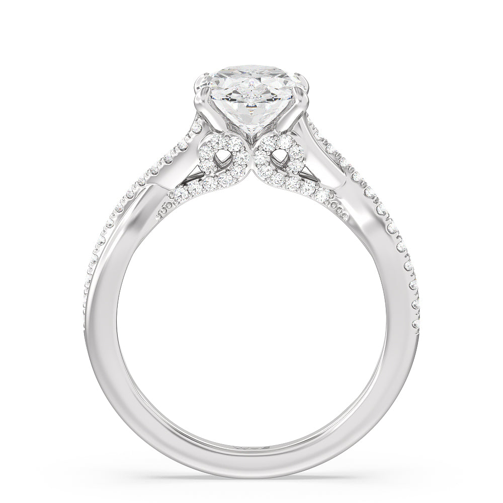2 1/3 cttw Oval Cut Vintage Glamour Ribbon Swirl Engagement Ring with 2 1/3 Cut Diamond in 14KT Oval view 2
