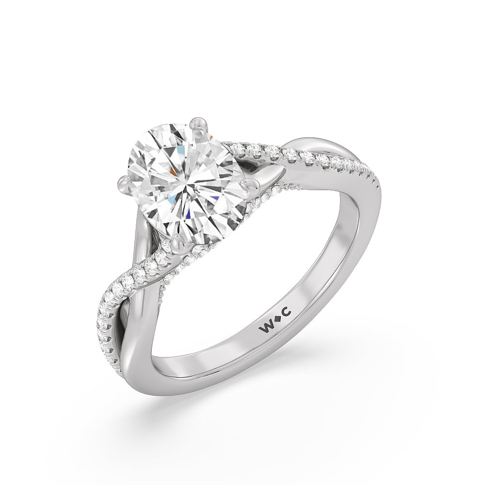 2 1/3 cttw Oval Cut Vintage Glamour Ribbon Swirl Engagement Ring with 2 1/3 Cut Diamond in 14KT Oval view 3
