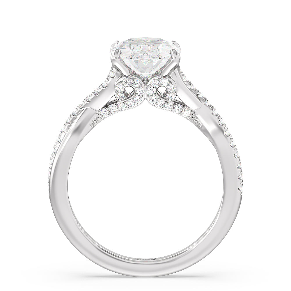 2 3/4 cttw Oval Cut Vintage Glamour Ribbon Swirl Engagement Ring with 2 3/4 Cut Diamond in 14KT Oval view 2
