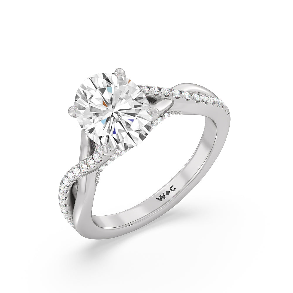 2 3/4 cttw Oval Cut Vintage Glamour Ribbon Swirl Engagement Ring with 2 3/4 Cut Diamond in 14KT Oval view 3
