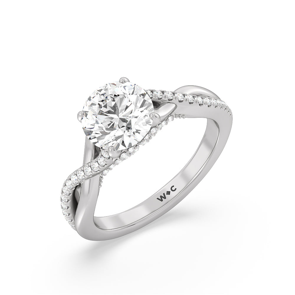 2 1/3 cttw Round Cut Vintage Glamour Ribbon Swirl Engagement Ring with 2 1/3 Cut Diamond in 14KT Round view 3

