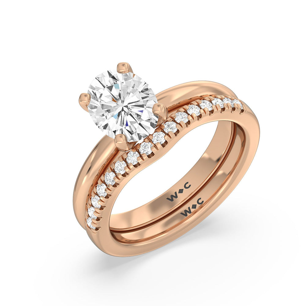 Classic Four Prong Solitaire Diamond Wedding Band with 18KT Rose Gold Cut Diamond in 14KT Rose Gold view 3
