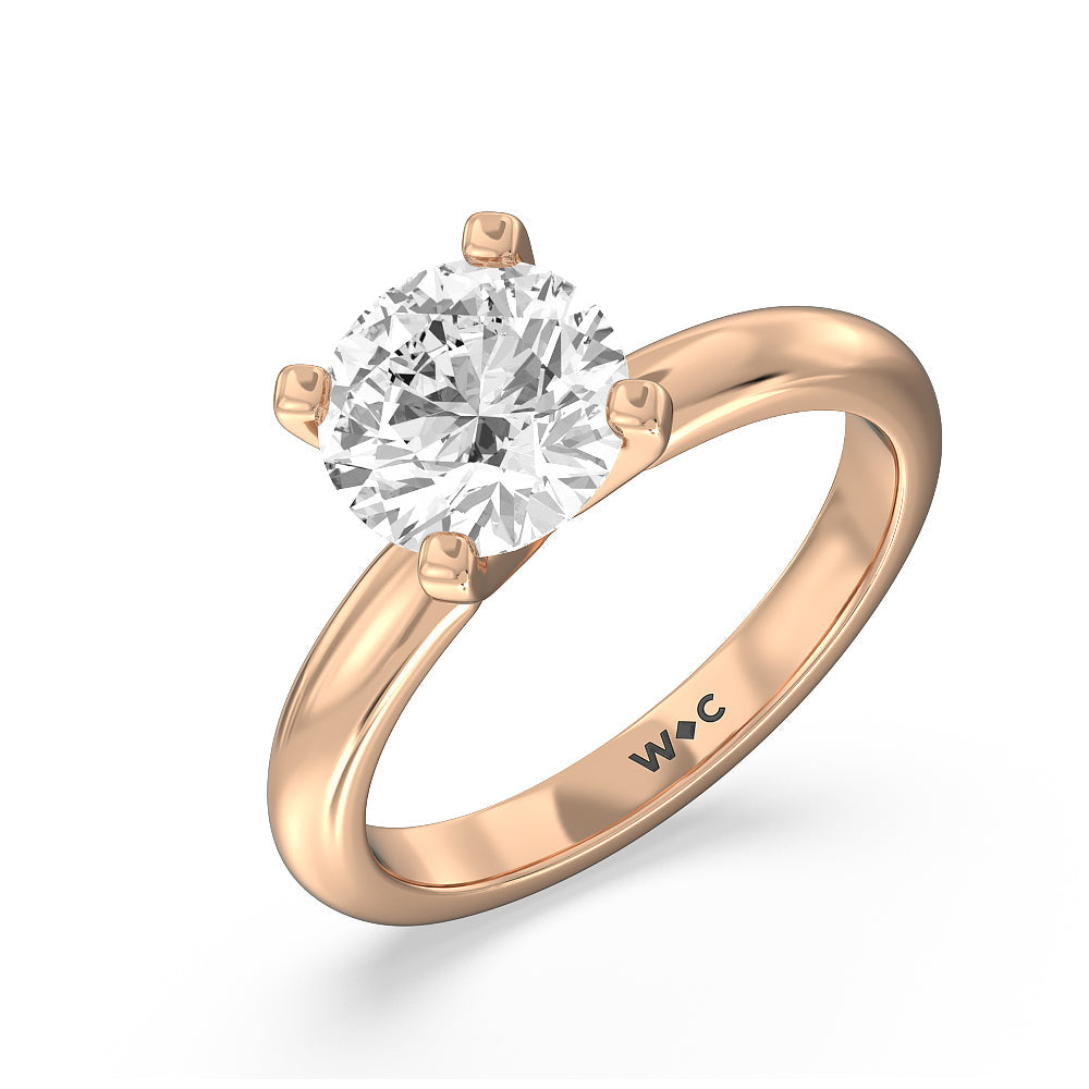 Classic Four Prong Solitaire Diamond Engagement Ring with Round Cut Diamond in 14KT Rose Gold view 4
