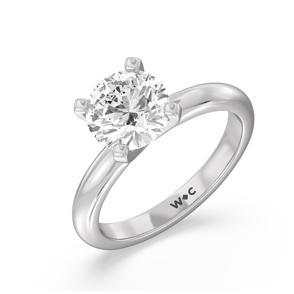 Classic Four Prong Solitaire Diamond Engagement Ring with Round Cut Diamond in 14KT Platinum view 4
