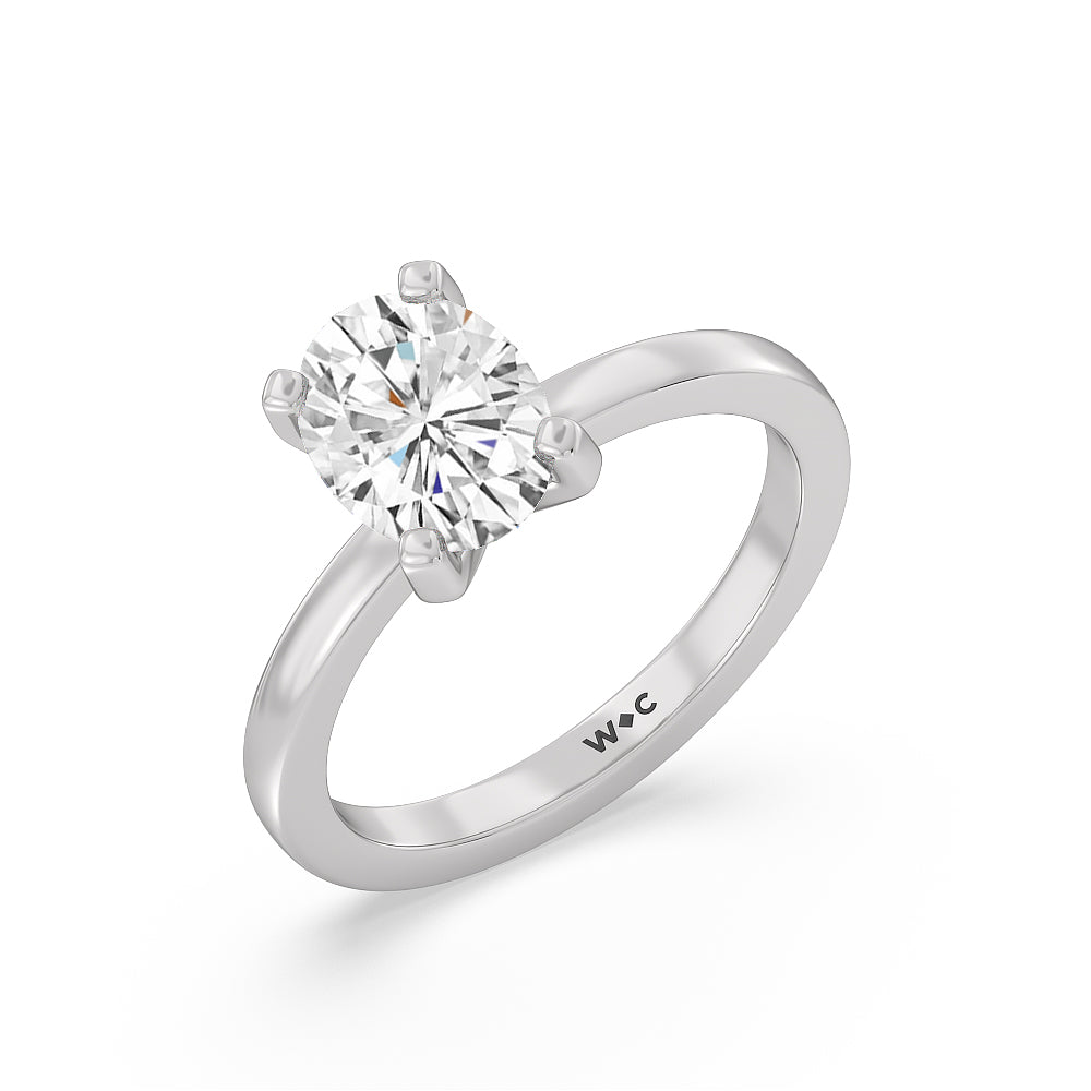 1 1/2 cttw Oval Cut Petite Solitaire Diamond Engagement Ring with 1 1/2 Cut Diamond in 14KT Oval view 3
