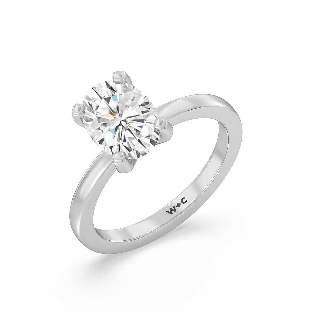 2 cttw Oval Cut Petite Solitaire Diamond Engagement Ring with 2 Cut Diamond in 14KT Oval view 3
