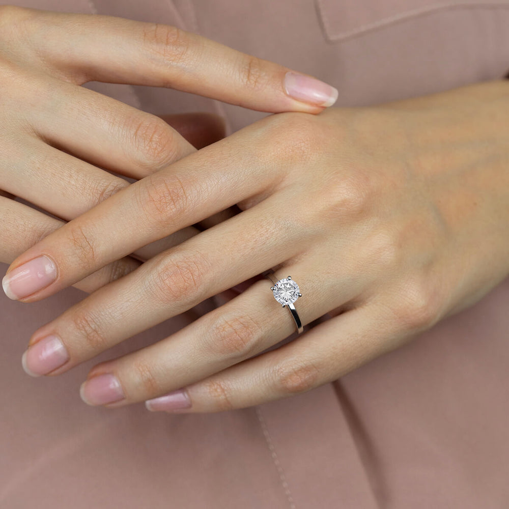 Model Wearing 2 1/2 cttw Round Cut Petite Solitaire Diamond Engagement Ring view