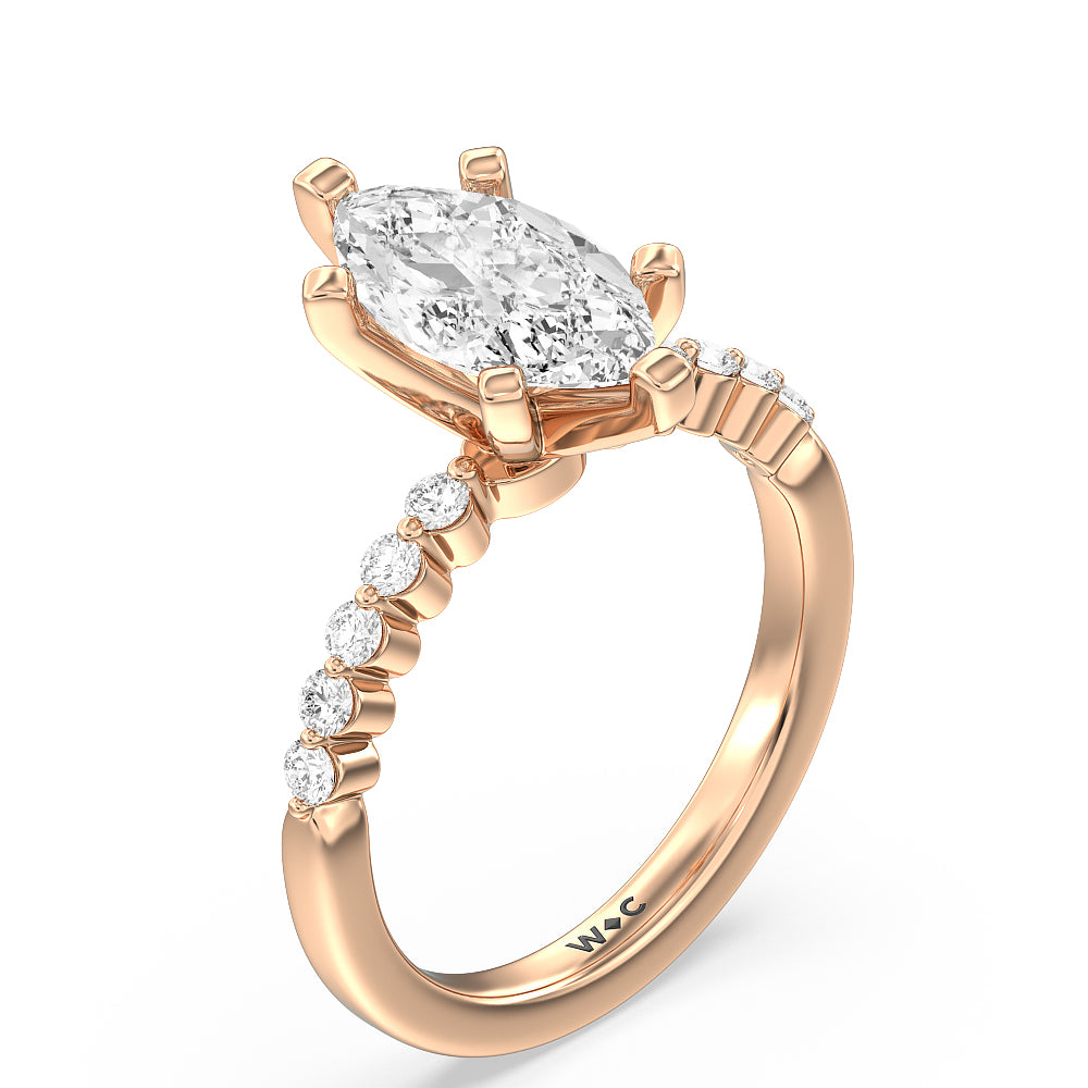 Under Bezeled Accent Diamond Engagement Ring with Marquise Cut Diamond in 14KT Rose Gold view 3
