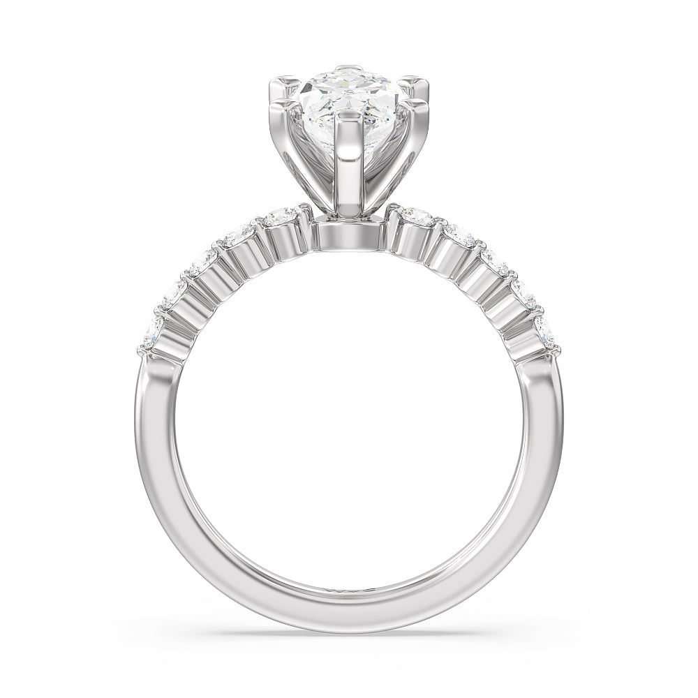 Under Bezeled Accent Diamond Engagement Ring with Marquise Cut Diamond in 14KT Platinum view 2
