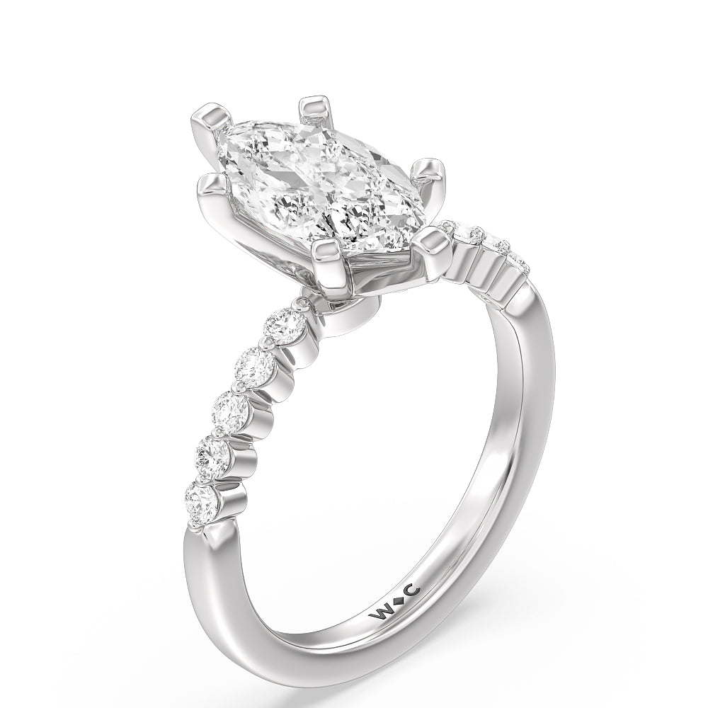 Under Bezeled Accent Diamond Engagement Ring with Marquise Cut Diamond in 14KT Platinum view 3
