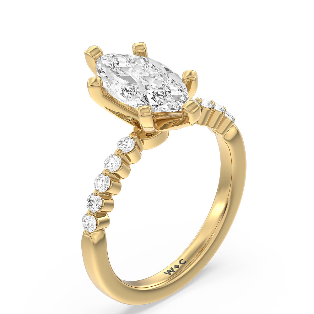Under Bezeled Accent Diamond Engagement Ring with Marquise Cut Diamond in 14KT Yellow Gold view 3
